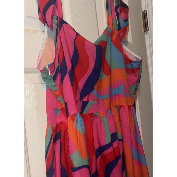 MADE WITH LOVE XXL MAXI DRESS MULTICOLOR Side Zip V-NECK Slit 56” LONG New - Picture 5 of 5